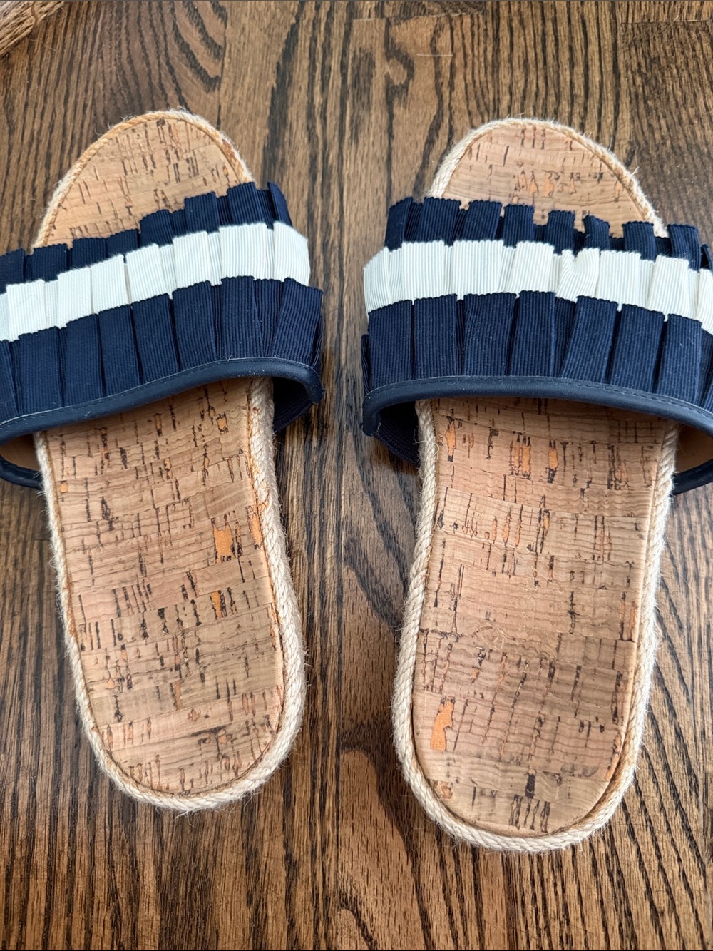 Jack Rogers Navy and White Ribbon Slide Sandals